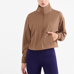 Wholesale High Neck Nylon Leisure Ladies Yoga Tops Thicken Semi Zipper For Women from china suppliers