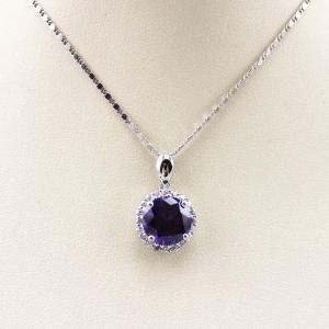 Wholesale Fine Silver Jewelry Round Amethyst Cubic Zircon Pendant Necklace (PSJ0413) from china suppliers
