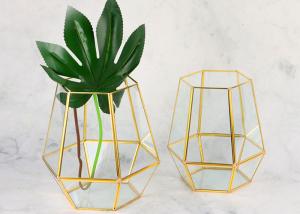 Wholesale Hexagonal glass artifact bottle greenhouse Nordic gold copper lamp strip glass candle holder hexagonal decorete from china suppliers