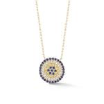 Blue and White CZ Necklace Circle Shaped 925 Sterling Silver for Girls' Stunning