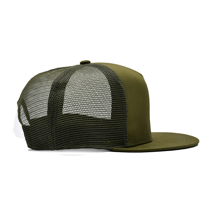 Camo 6 Panel Flat Brim Mesh Cap Custom Logo Army Green Flat Brim Trucker Hat