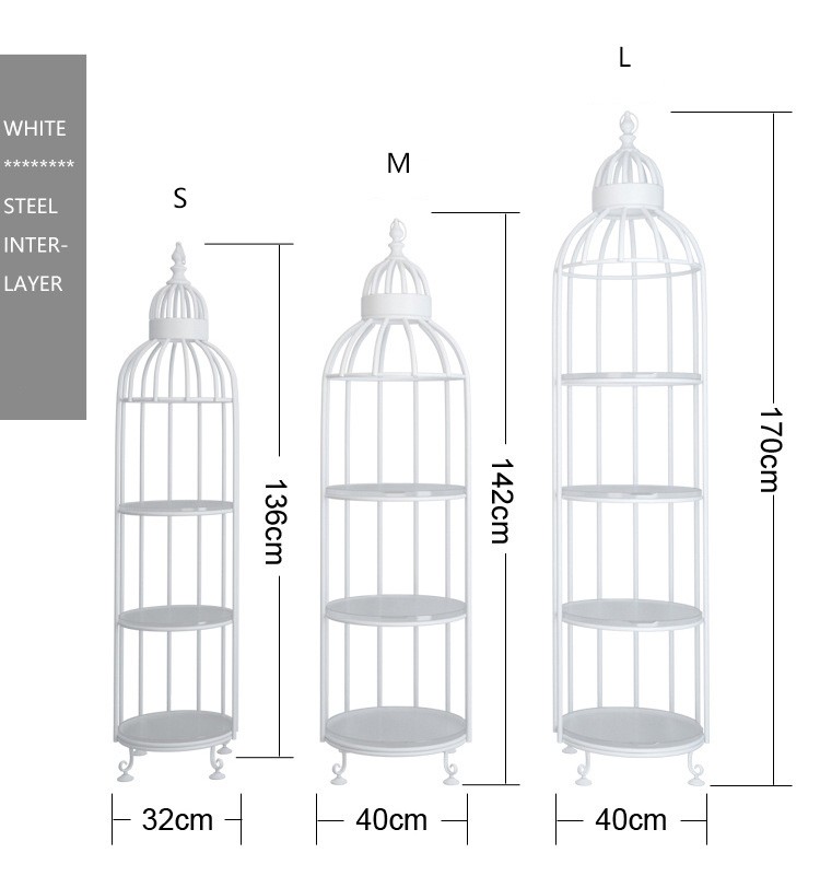 Interior Decoration Metal Display Racks And Stands Creative Bird Cage Shape Flower Shelf