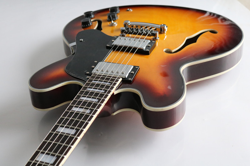 New style tobocco burst Gold hardware shark fin hollow Electric Guitar The hollow jazz guitar