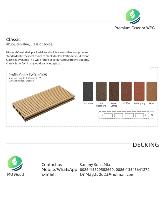 Fireproof WPC Outdoor Decking Floor WPC Decking Fence Panels