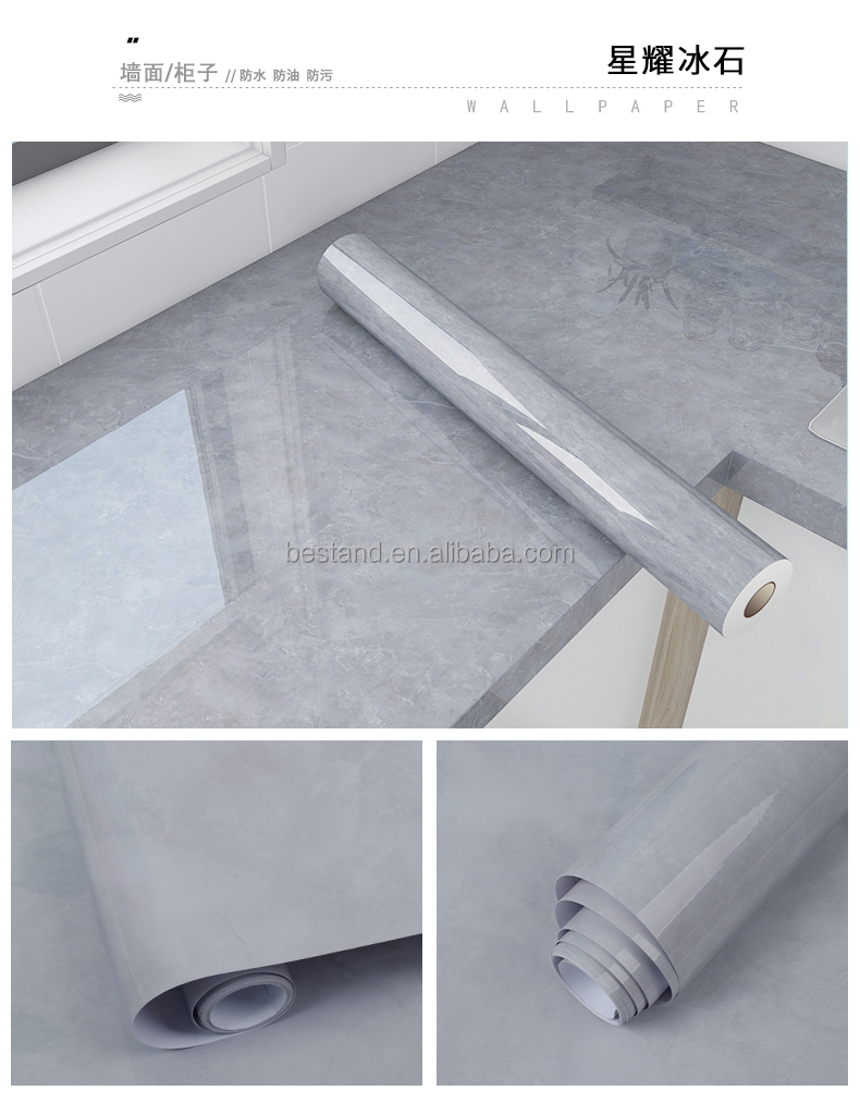 122cm Width Kitchen and Bathroom Wall Covering Marble Wallpaper with Geometric Pattern Waterproof