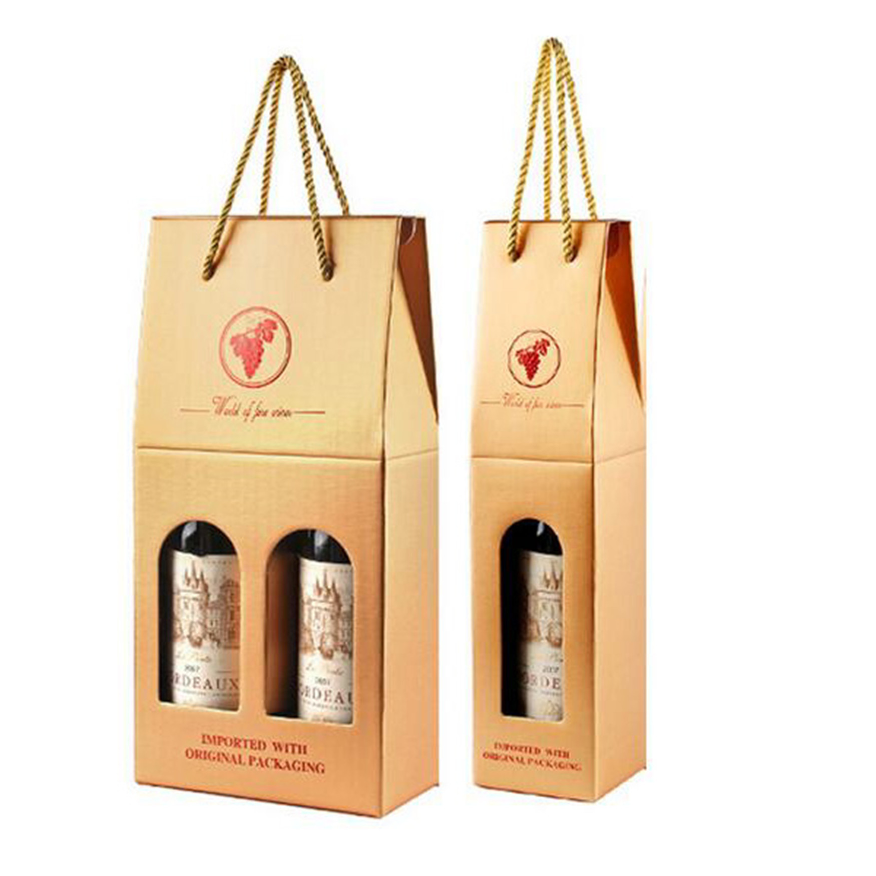750ml Christmas 2 Bottle Kraft Cardboard Wine Box With Hot Stamp LOGO