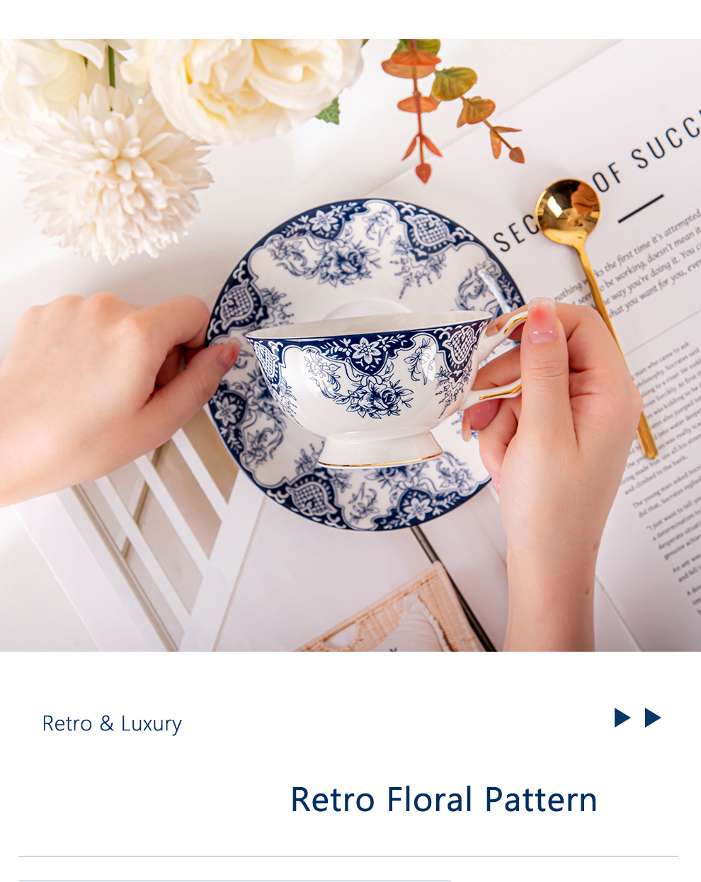 Vintage Design Style 200ml Ceramic Coffee Mug And Saucer Set For Luxury Christmas Gift