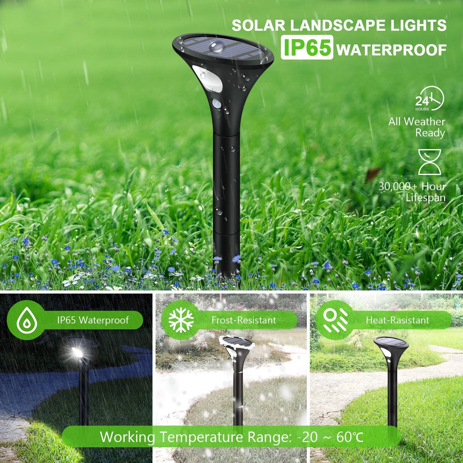 Powerful 400 Lumen 0.5W LED Solar Landscape Spotlights Adjustable Height
