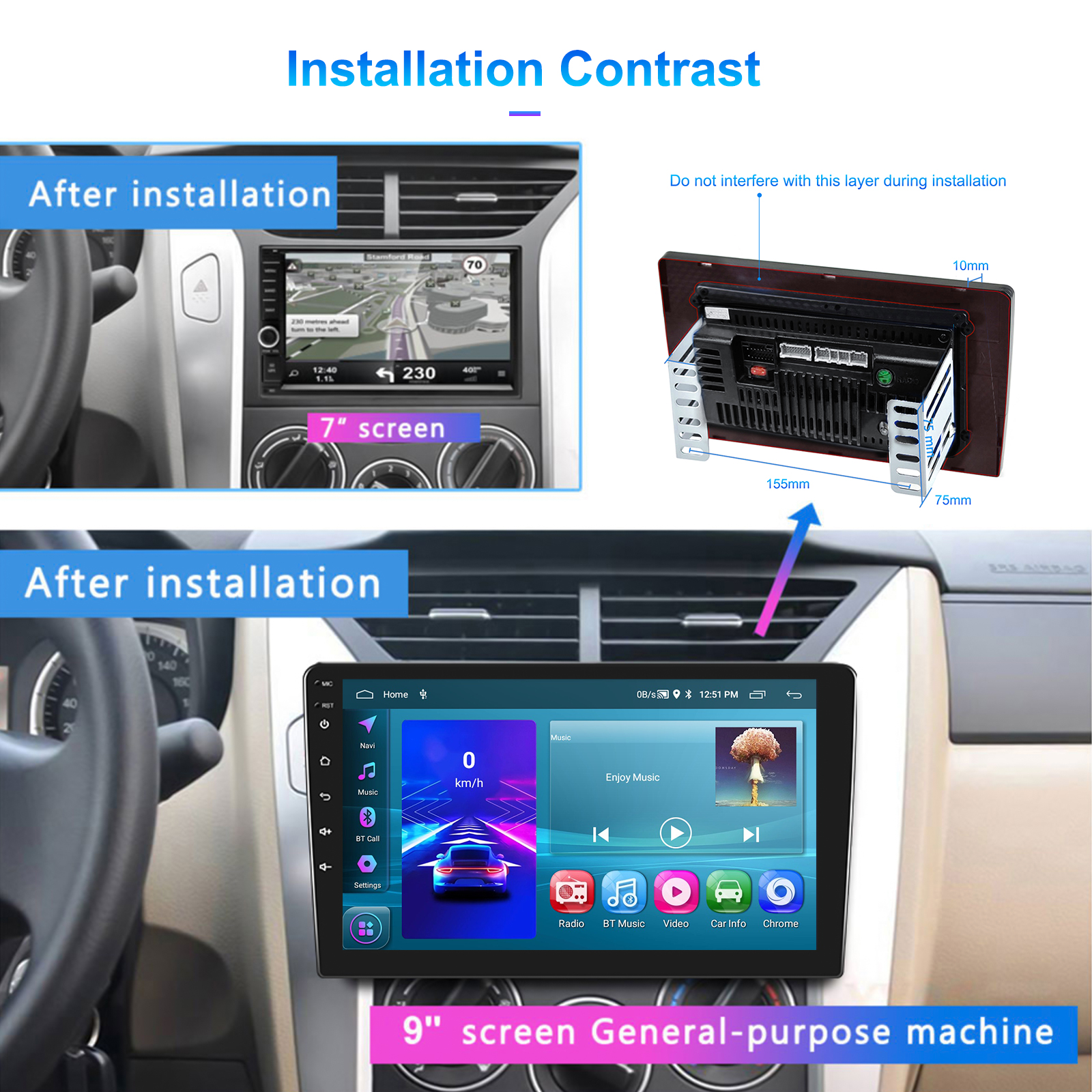Universal Car 2 Din Android12 Carplay Gps TS7 Player with Multi Language Support