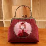 Lady Vintage Velvet Rose Flower Kiss Lock Wallet Clutch Card Holder Coin Bag