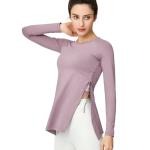 One Side Pleated Women Yoga Tops Long Sleeve Split Sports Breathable
