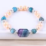 Blue Apatite Bead Stone Pink Freshwater Pearl Bracelet OEM ODM
