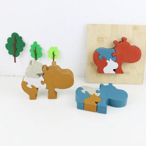 Wholesale Silicone and wooden jigsaw puzzle standing animal hippo puzzle kid toys for child playing from china suppliers