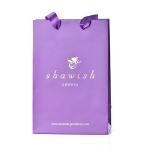 CMYK Branded Paper Bags Printing Purple Jewelry Packaging Bag With Ribbon Handle