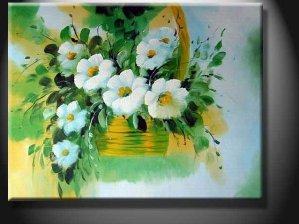 Green Home Wall Art Decorative Landscape Paint Handmade Oil Painting with Flower
