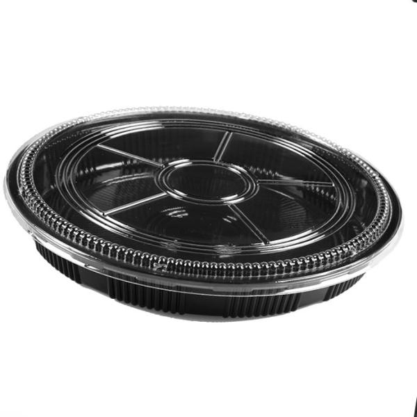 Wholesale Black Plastic Plastic Fruit Dim Sum Disposable Big Round Sushi Sashimi Platter Take Away Packing Box With Cover