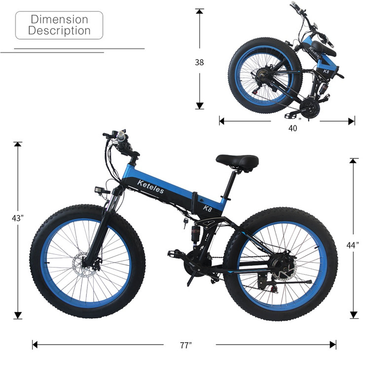 1kw Fat Tire Folding Electric Bike , Carbon Fiber E Bike 45km Electric Mode