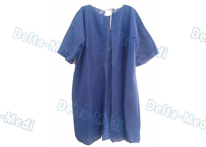 Comfortable Short Sleeve Disposable Patient Gowns , Blue Isolation Gowns CE Certification