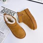 Thick-Soled Wool And Velvet Thickened Women'S Snow Boots Cowhide Non-Slip Short