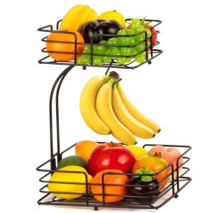 Wholesale Metal Wire Hanging 2 Tier Fruit Basket Stand Kitchen Supplies from china suppliers