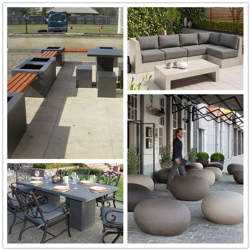 Grey Concrete Rectangle Patio Table Set Outdoor GRC Concrete Table Bench