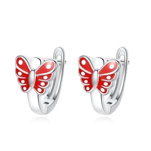 Wholesale Butterfly Red Enamel Childrens Sterling Silver Hoop Earrings White Gold Plated from china suppliers