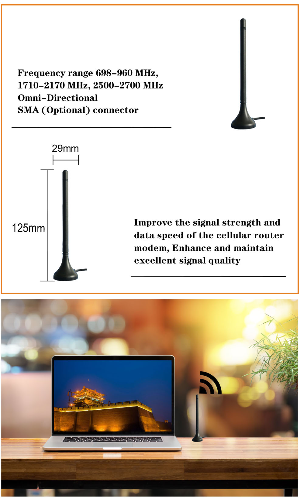 Indoor Long Range 3-28dBi 4G LTE Antenna 860-960MHz 1710-1880MHz