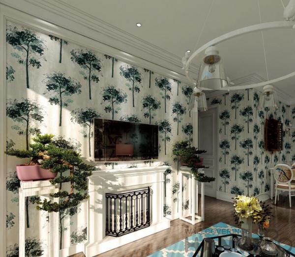 Eco-friendly Suede Wallpaper 0.53*10M Beautiful Tress Living Room Wallcovering