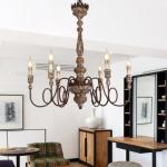Wood frame Iron chandelier for indoor home lighting fixtures (WH-CI-62)