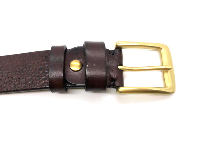Heavy Duty Mens Casual Leather Belt With Viantage Brass Buckle Logo Stamping