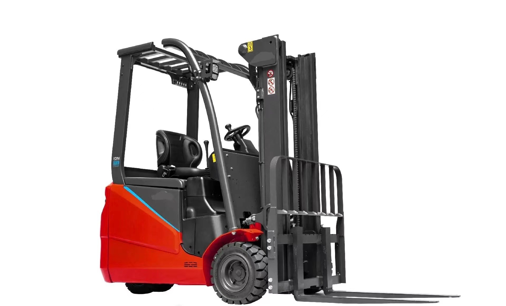 Solid Tire 3 Wheel Electric Forklift 1.2 Ton With 3 Level Lift Mast And Built-In Charger