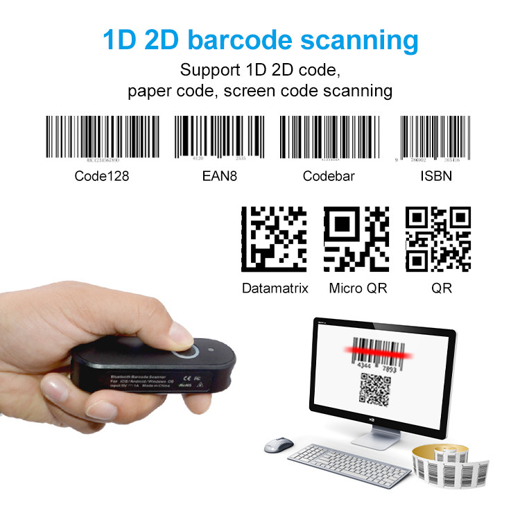 Portable 1D 2D Bluetooth Barcode Scanner QR Code Work With Windows PC POS