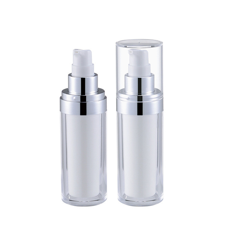 Transparent plastic cosmetics bottling factory self-made electroplating head vacuum bottle 30ml 50ml