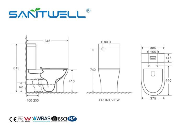 Two Piece Close Coupled Toilet Modern Ceramic Toilet With P Trap For Bathroom