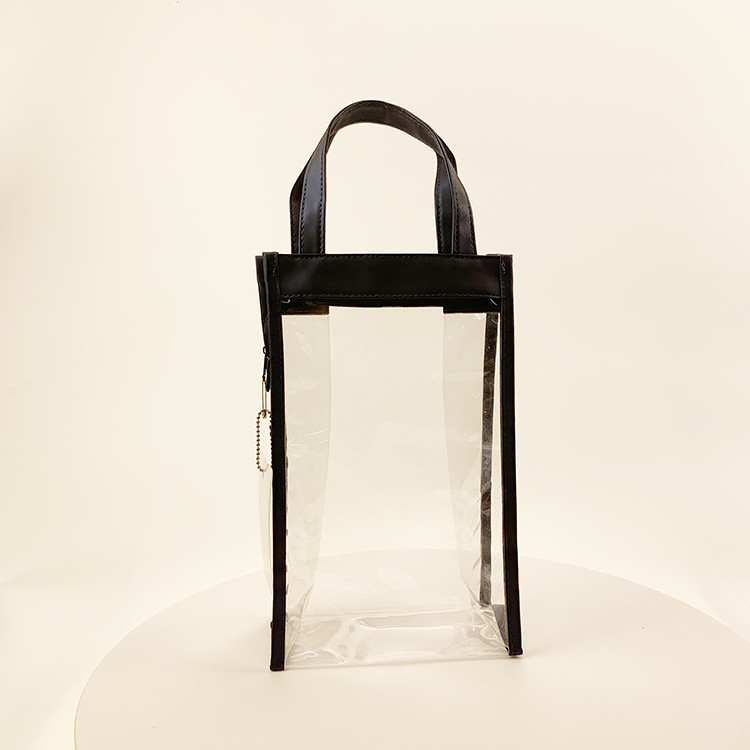 New Style Clear Plastic PVC Zipper Bag For Comestics with PU Handle