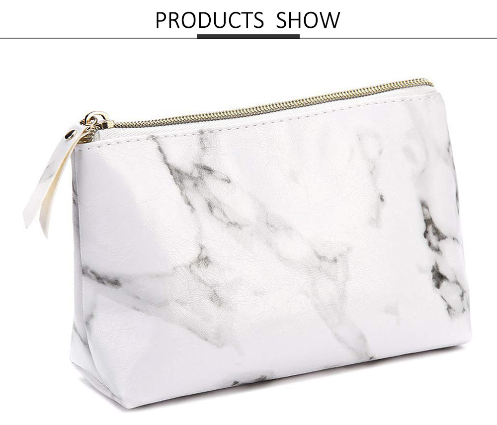 Marble PU Travel Makeup Brush Organizer Pouch With Gold Zipper