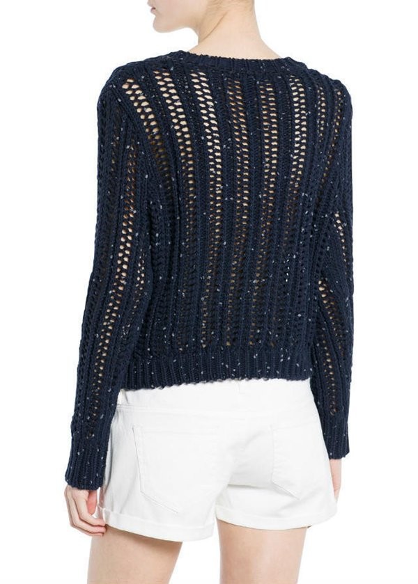 Crochet,Women Long Sleeve Mint Pink Pullover Crochet Hollow Knitwear O-neck Jacquard Sweat