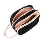 Double Zipper Velvet Cosmetic Makeup Bag With Handle