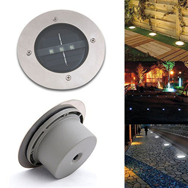 3 Leds Outdoor Ground Lamps , Light Steel Tempered Glass Solar Led Lawn Lights