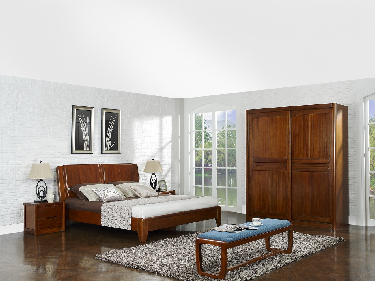 New design Upholstered headboard Bedroom furniture set By ISO9001 and FSC china factory with Mirror stand and Dresser