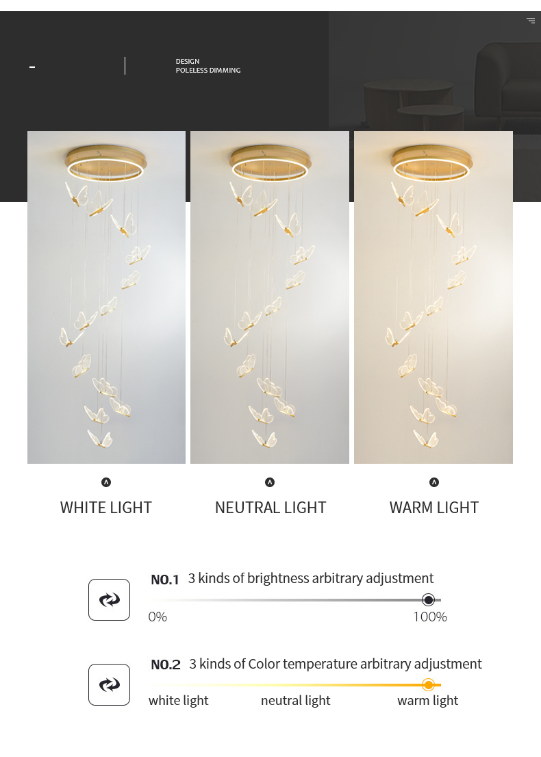 Pendant Chandelier For Ladder Revolving Staircase Butterfly Lighting（WH-NC-83)