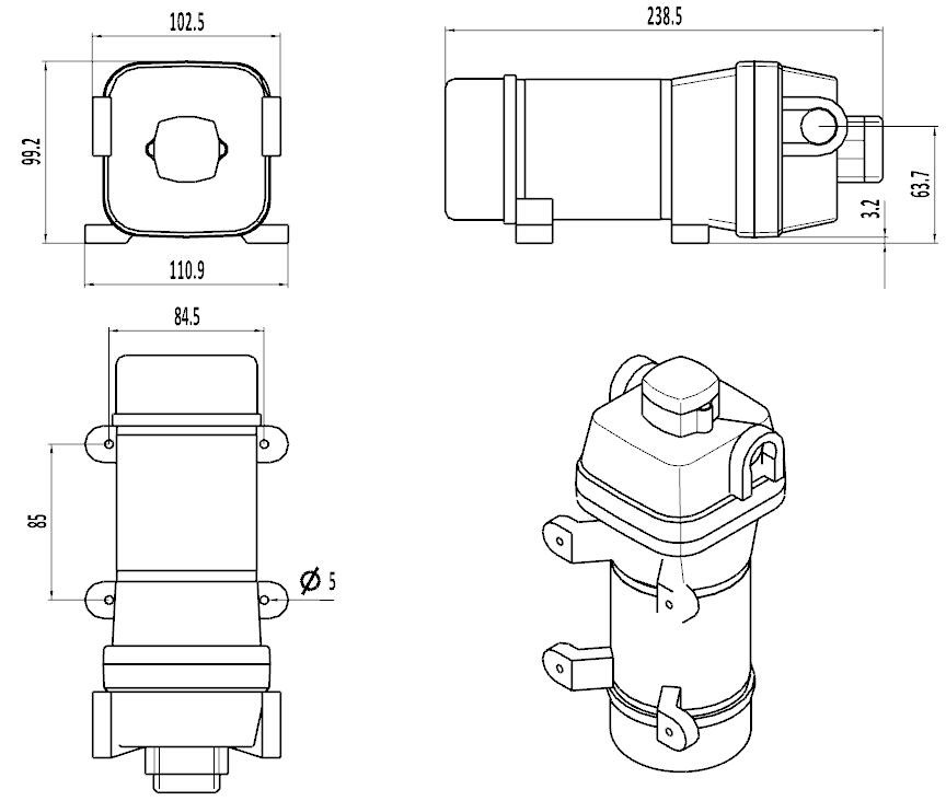 FLOWMASTER 110-120V AC Automatic Diaphragm Pump SDP-35M 1.25LPM/3.3GPM 35PSI cutoff switch control for general purpose