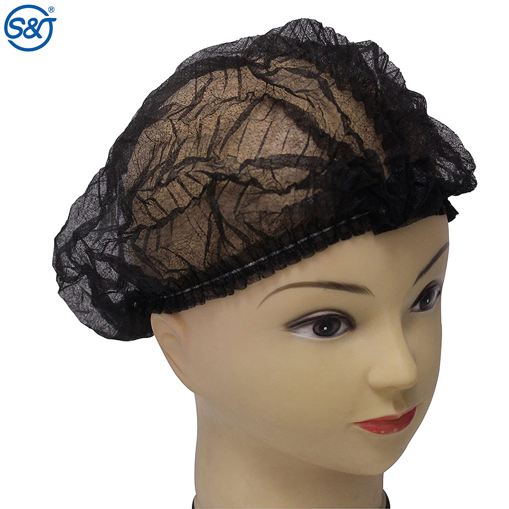 S&J single elastic clip cap disposable non woven strip clip hair shower cap custom pp pe plastic nurse medical clip cap