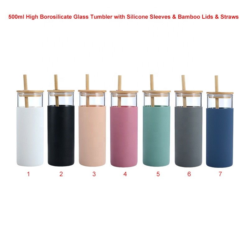 Customised Transparent 500ML Glass Tumbler Reusable Glass Water Bottle With Silicone Sleeve And Straw Applied As Gifts For Employees Friends Coworkers