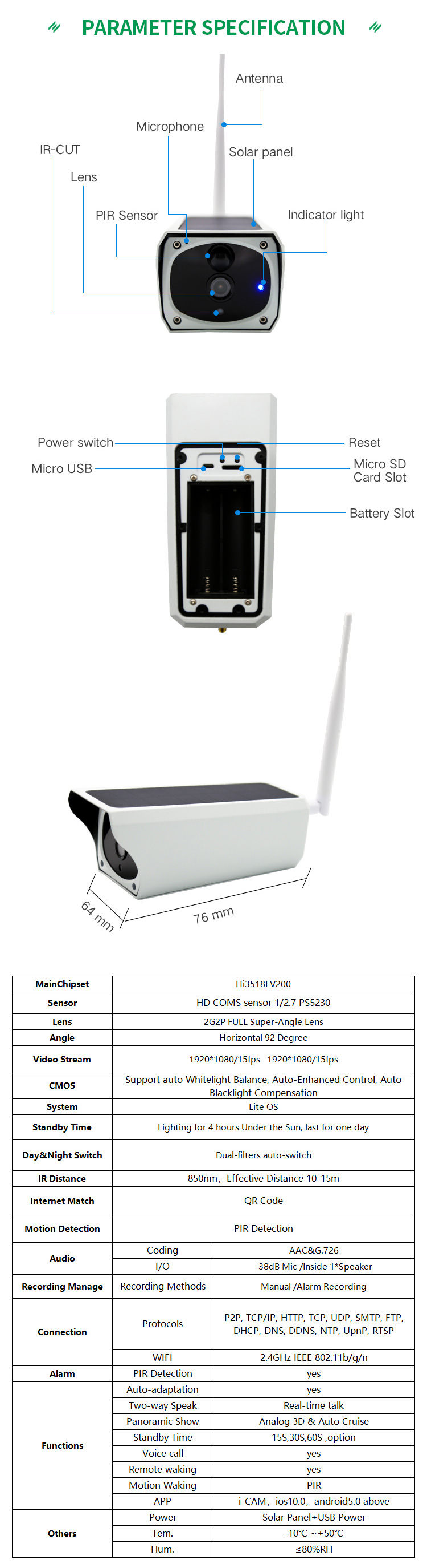 1080P Solar Panel Wireless Solar Camera Outdoor Surveillance Security Camera
