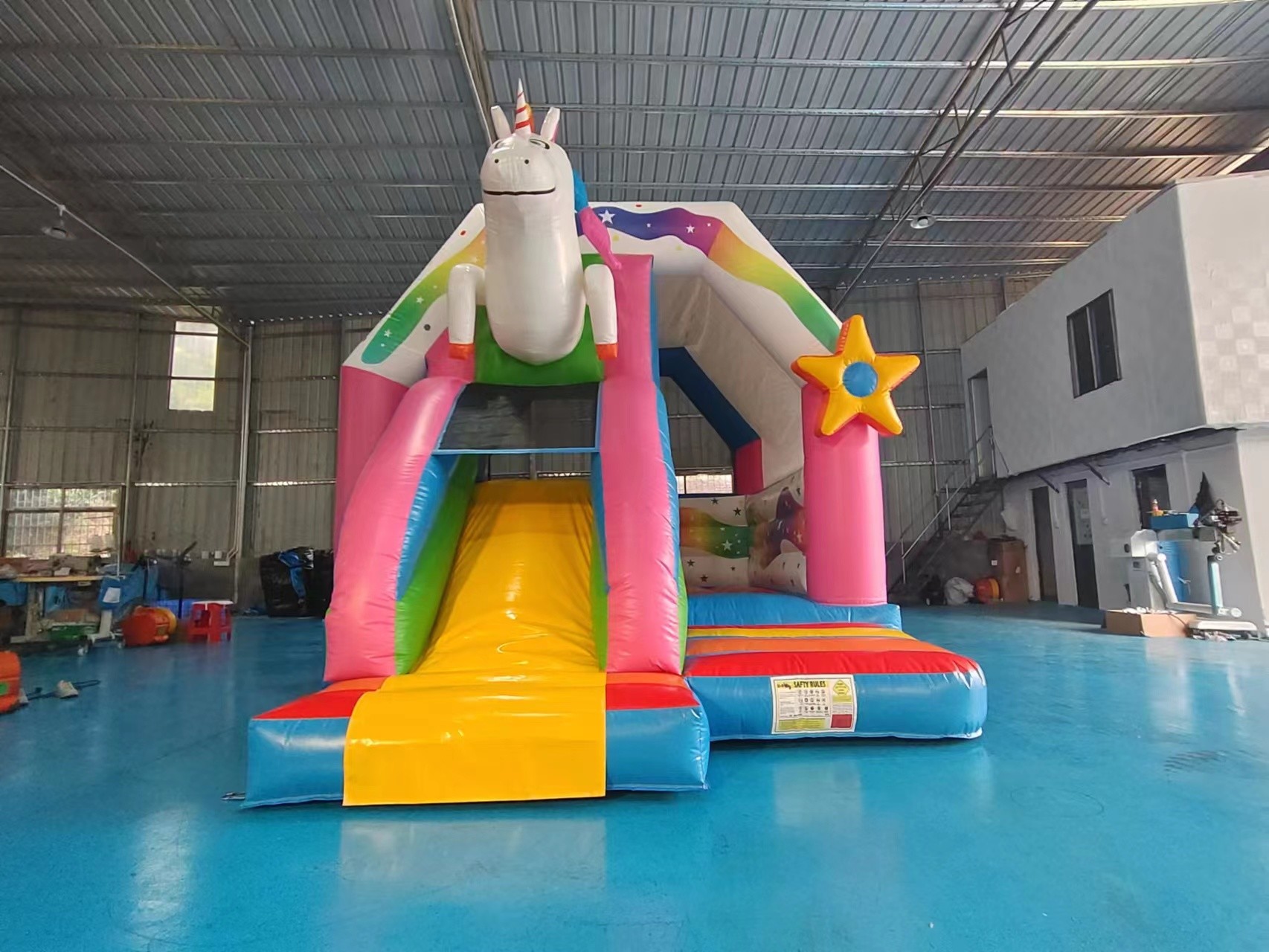 Pvc Tarpaulin Inflatable Combos Funny Colorful Unicorn Blow Up Bounce House With Slide