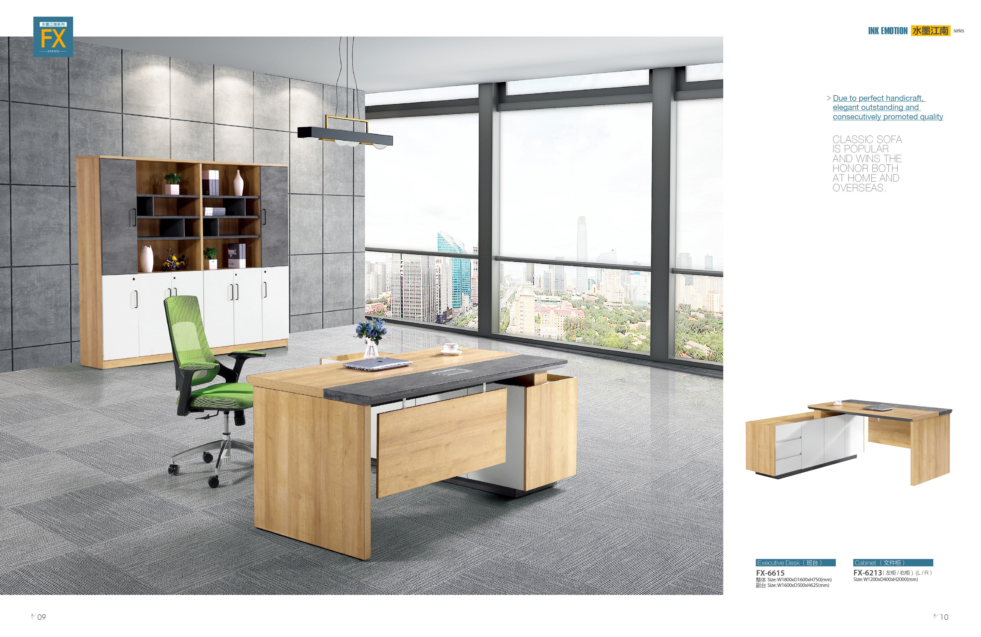 Fashionable Office Executive Desk With Filing Cabinet Customized Size