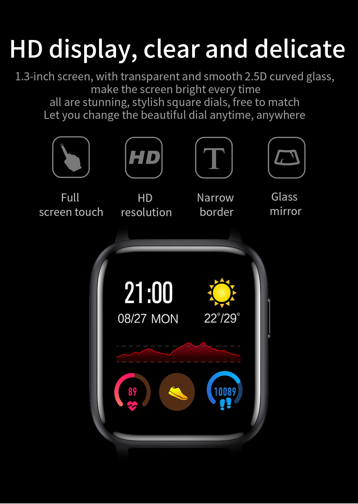 1.3 Inch GT8 Smart Watch Body Temperature Detection 1.3 Inch 240*240 180mAh