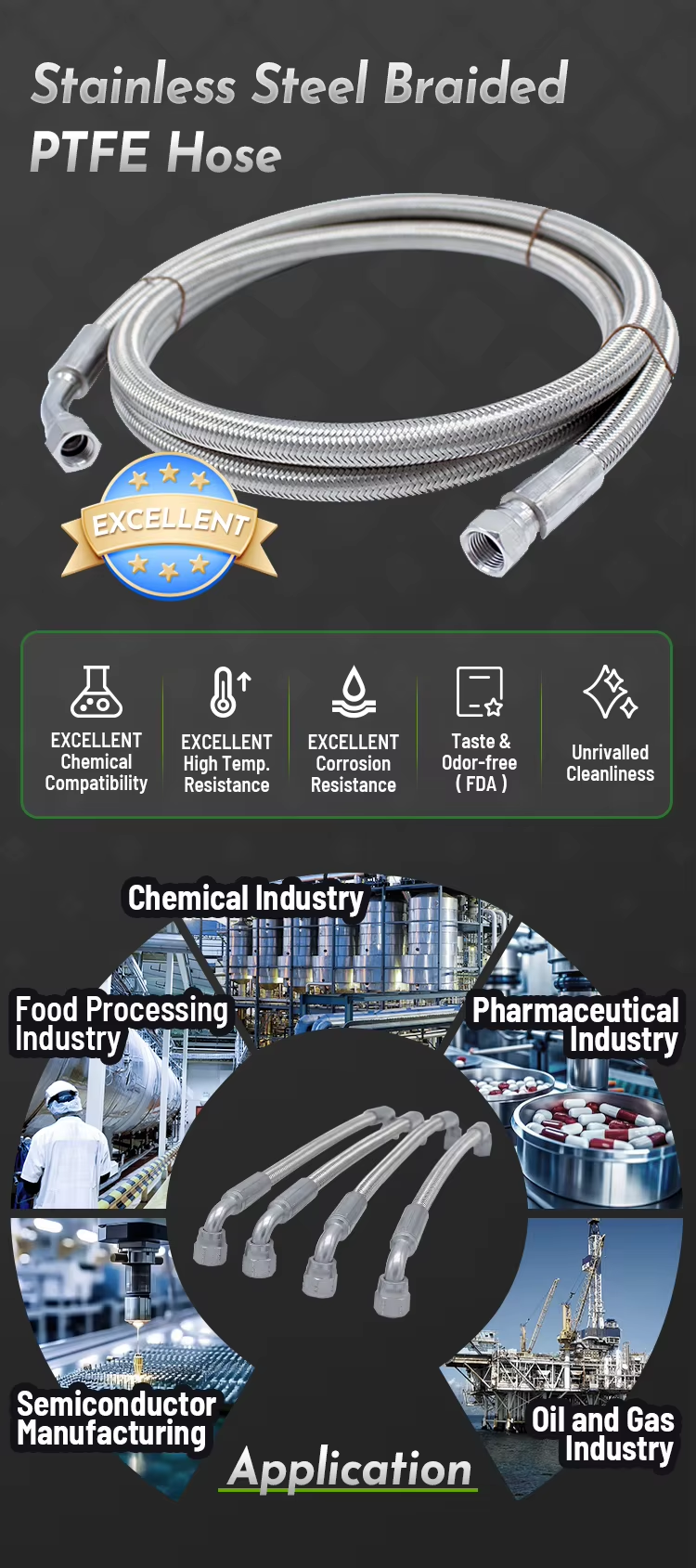 Chemical Resistant PTFE Hose Assembly for Laboratory Fluid Transfer Systems