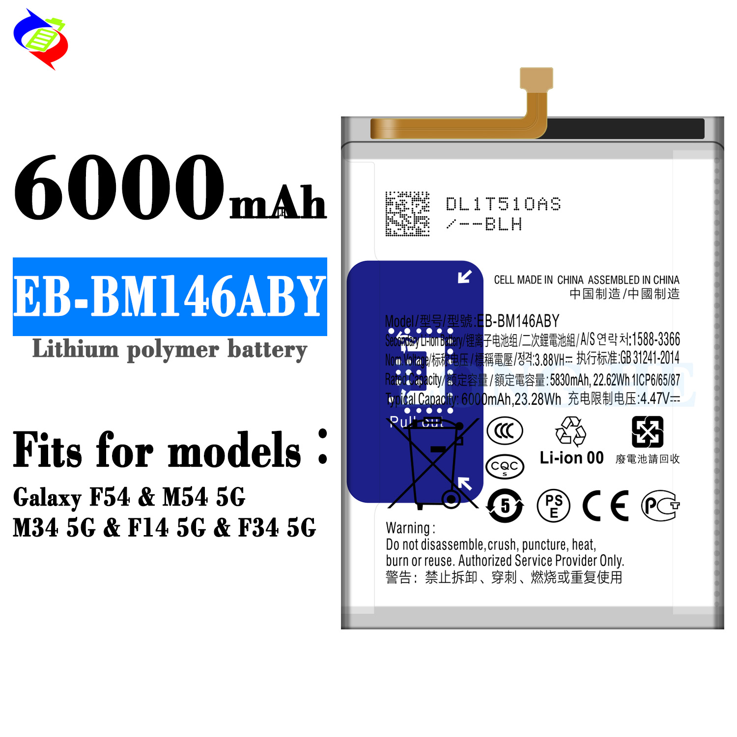 6000mAh EB-BM146ABY Battery For Galaxy F54 M54 5G M34 5G F14 5G F34 5G Mobile Phone Now